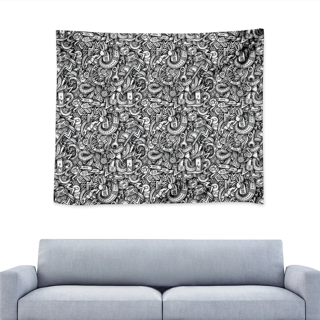 Cartoon Mechanic Pattern Print Tapestry