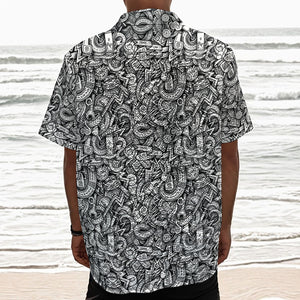 Cartoon Mechanic Pattern Print Textured Short Sleeve Shirt