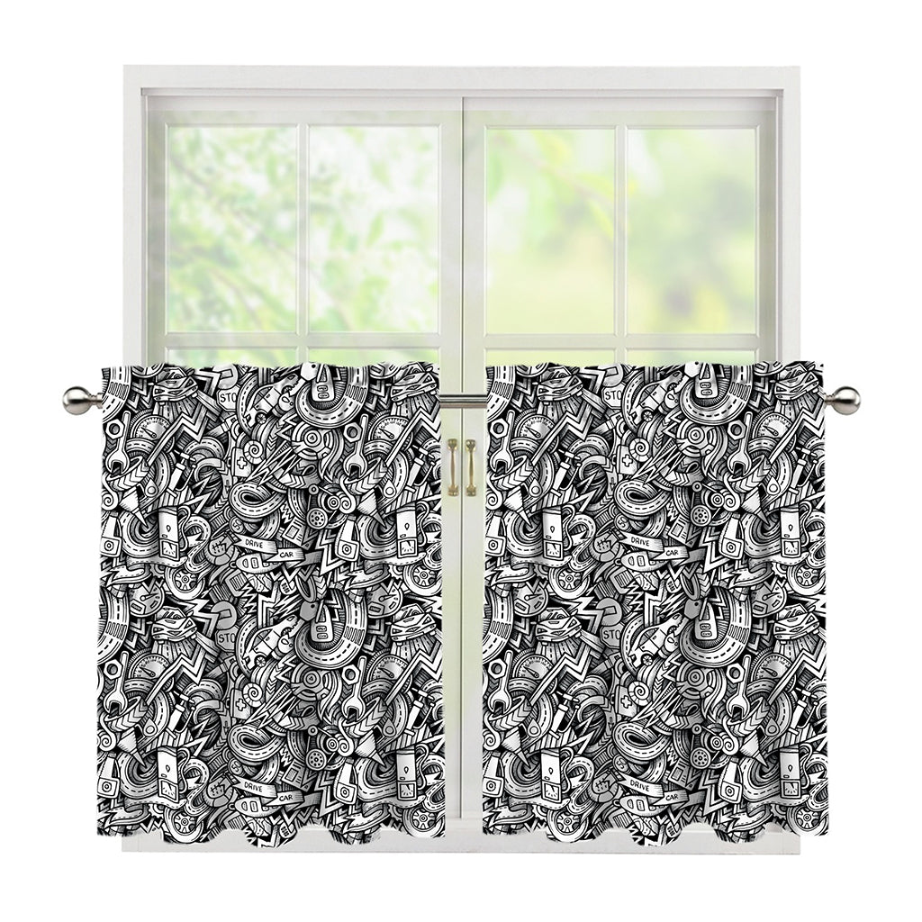 Cartoon Mechanic Pattern Print Tier Curtains