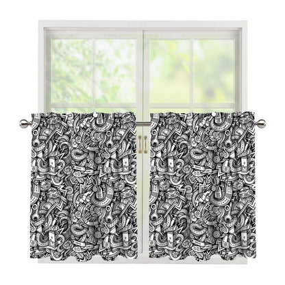 Cartoon Mechanic Pattern Print Tier Curtains