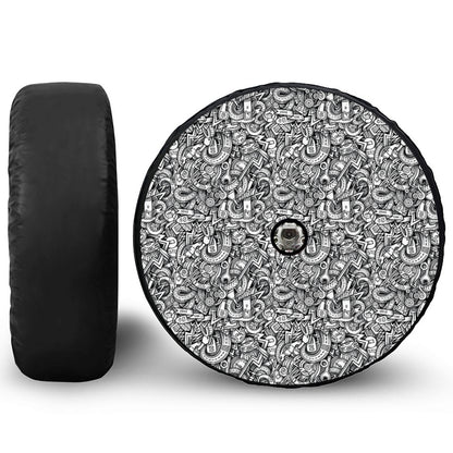Cartoon Mechanic Pattern Print Tire Cover With Camera Hole