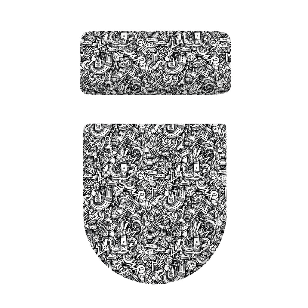 Cartoon Mechanic Pattern Print Toilet Lid And Tank Cover Set