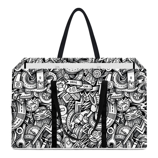 Cartoon Mechanic Pattern Print Utility Tote Bag