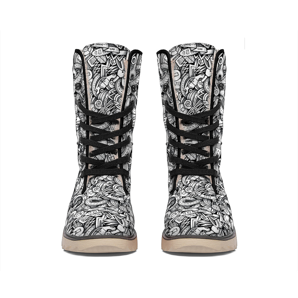 Cartoon Mechanic Pattern Print Winter Boots