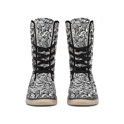 Cartoon Mechanic Pattern Print Winter Boots