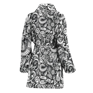 Cartoon Mechanic Pattern Print Women's Bathrobe