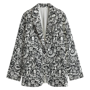 Cartoon Mechanic Pattern Print Women's Blazer