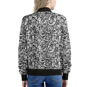 Cartoon Mechanic Pattern Print Women's Bomber Jacket