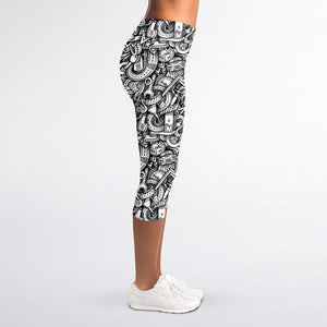 Cartoon Mechanic Pattern Print Women's Capri Leggings