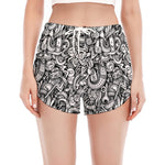 Cartoon Mechanic Pattern Print Women's Split Running Shorts