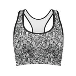 Cartoon Mechanic Pattern Print Women's Sports Bra