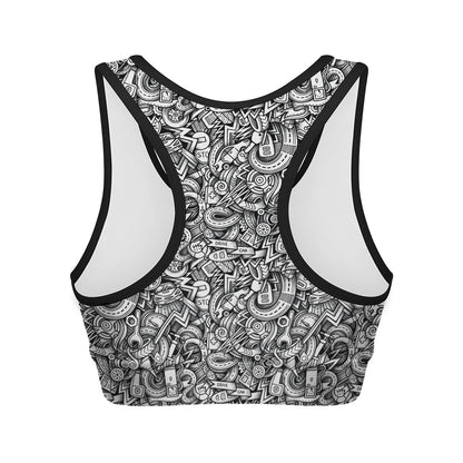 Cartoon Mechanic Pattern Print Women's Sports Bra