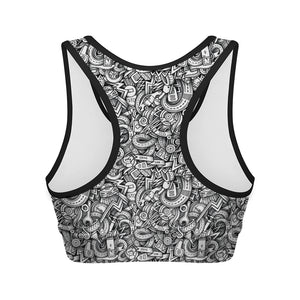 Cartoon Mechanic Pattern Print Women's Sports Bra