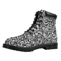 Cartoon Mechanic Pattern Print Padded Collar Lace Up Boots
