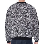 Cartoon Mechanic Pattern Print Zip Sleeve Bomber Jacket