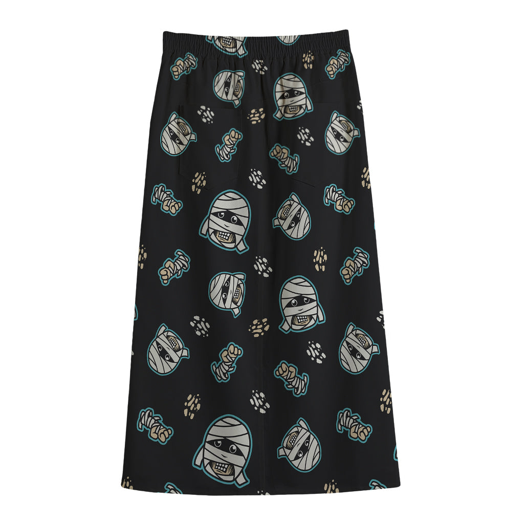 Cartoon Mummy Pattern Print Cotton Front Slit Maxi Skirt