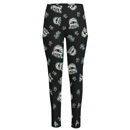 Cartoon Mummy Pattern Print High-Waisted Pocket Leggings
