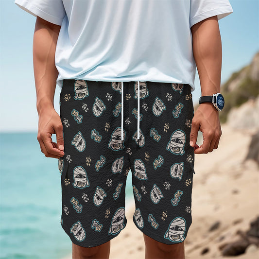 Cartoon Mummy Pattern Print Men's Cargo Shorts
