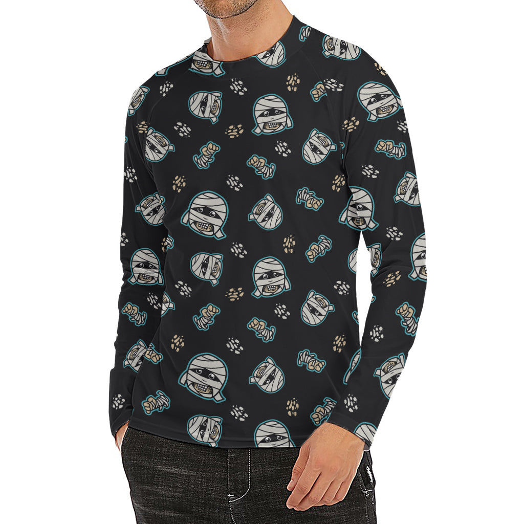 Cartoon Mummy Pattern Print Men's Long Sleeve Rash Guard