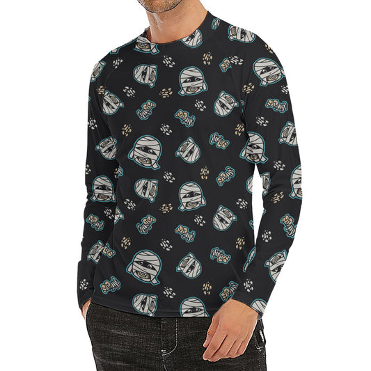 Cartoon Mummy Pattern Print Men's Long Sleeve Rash Guard