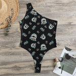 Cartoon Mummy Pattern Print One Shoulder Bodysuit