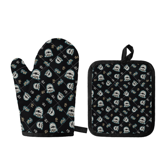 Cartoon Mummy Pattern Print Oven Mitt And Pot Holder Set