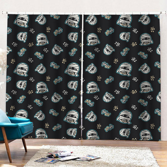 Cartoon Mummy Pattern Print Pencil Pleat Curtains