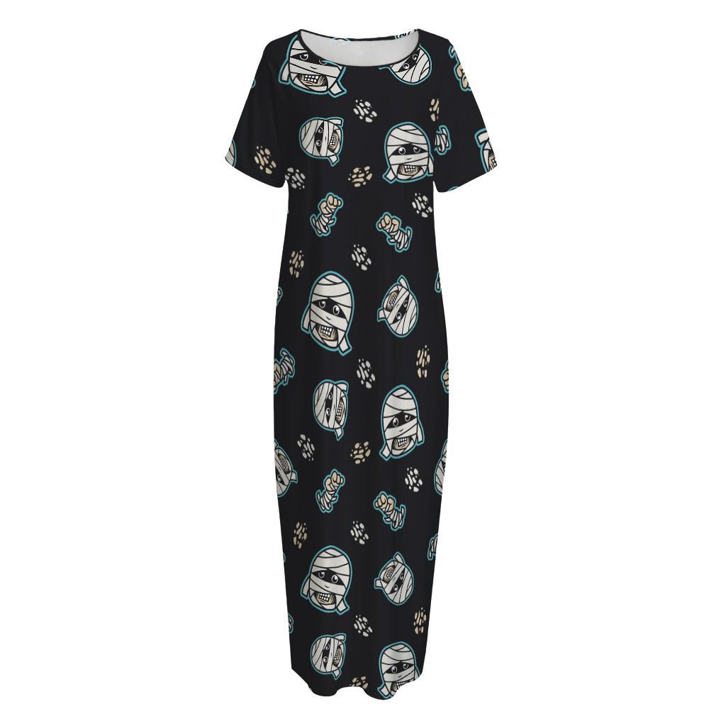 Cartoon Mummy Pattern Print Short Sleeve Long Nightdress