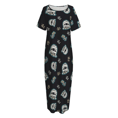 Cartoon Mummy Pattern Print Short Sleeve Long Nightdress