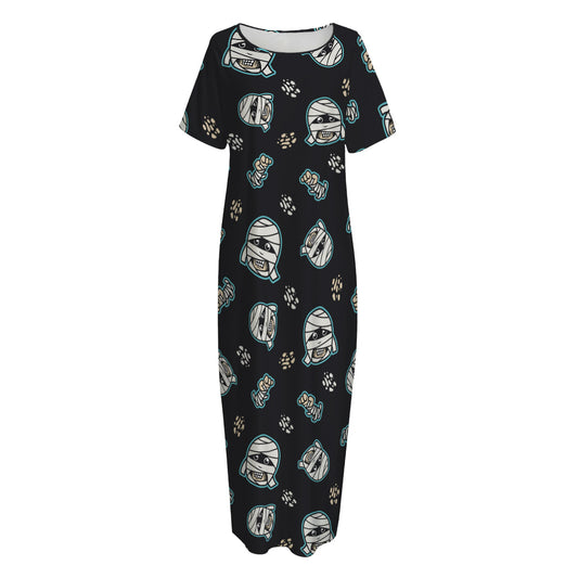 Cartoon Mummy Pattern Print Short Sleeve Long Nightdress