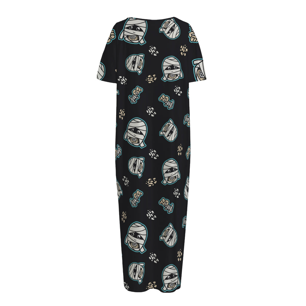 Cartoon Mummy Pattern Print Short Sleeve Long Nightdress
