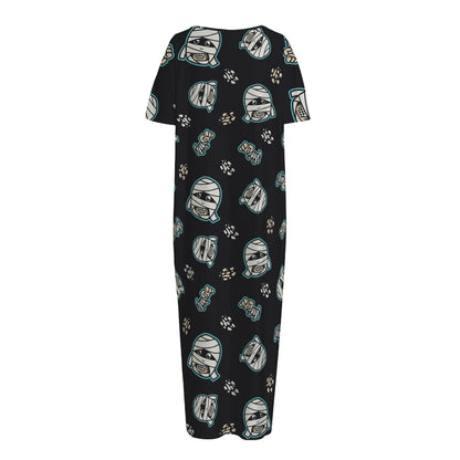 Cartoon Mummy Pattern Print Short Sleeve Long Nightdress