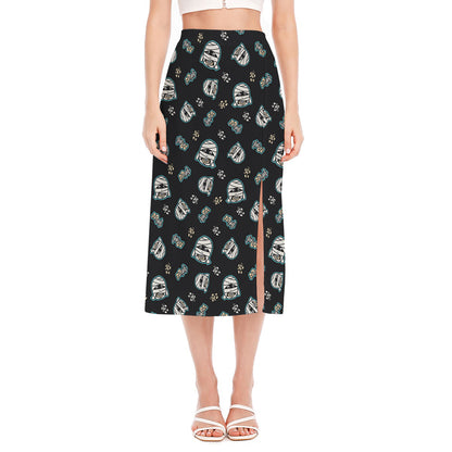 Cartoon Mummy Pattern Print Side Slit Midi Skirt