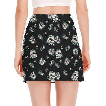 Cartoon Mummy Pattern Print Side Slit Mini Skirt
