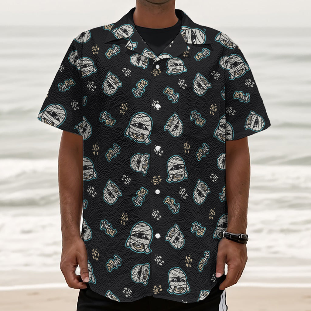 Cartoon Mummy Pattern Print Textured Short Sleeve Shirt