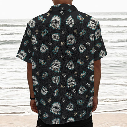 Cartoon Mummy Pattern Print Textured Short Sleeve Shirt