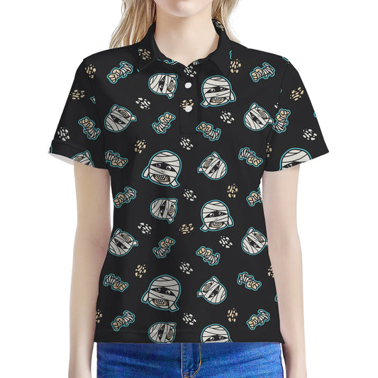 Cartoon Mummy Pattern Print Women's Polo Shirt