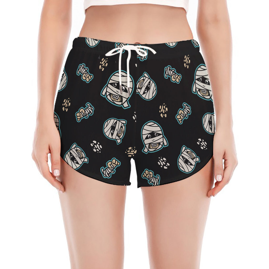 Cartoon Mummy Pattern Print Women's Split Running Shorts