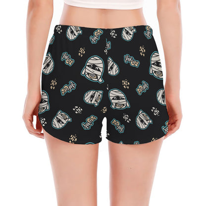 Cartoon Mummy Pattern Print Women's Split Running Shorts