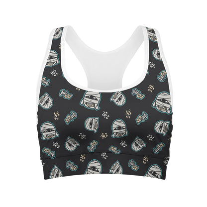 Cartoon Mummy Pattern Print Women's Sports Bra