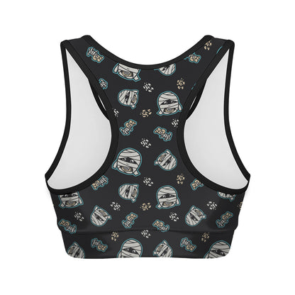 Cartoon Mummy Pattern Print Women's Sports Bra
