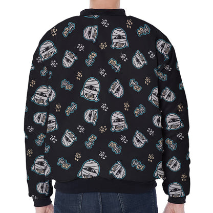 Cartoon Mummy Pattern Print Zip Sleeve Bomber Jacket