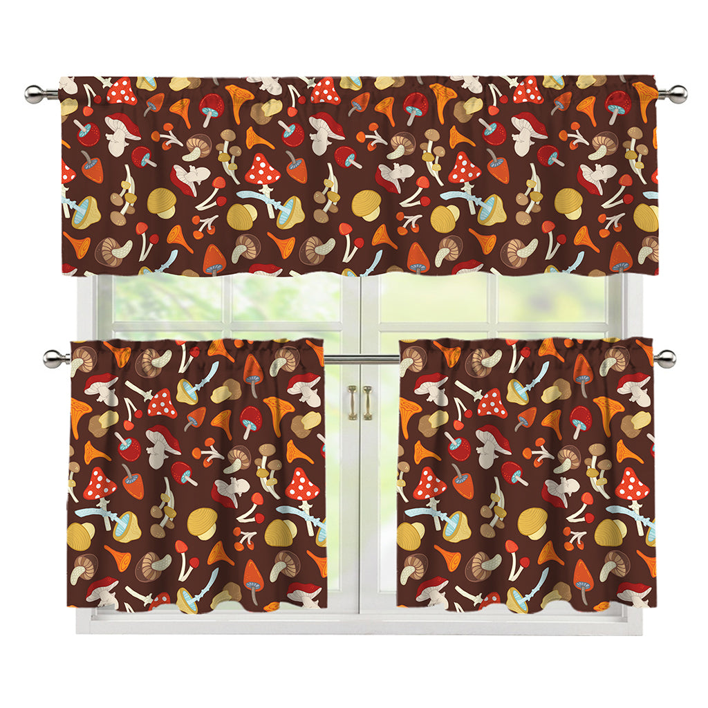 Cartoon Mushroom Pattern Print 3 Piece Kitchen Curtains