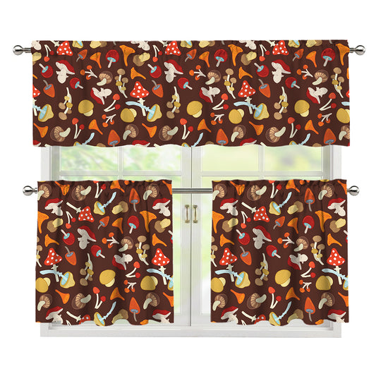 Cartoon Mushroom Pattern Print 3 Piece Kitchen Curtains