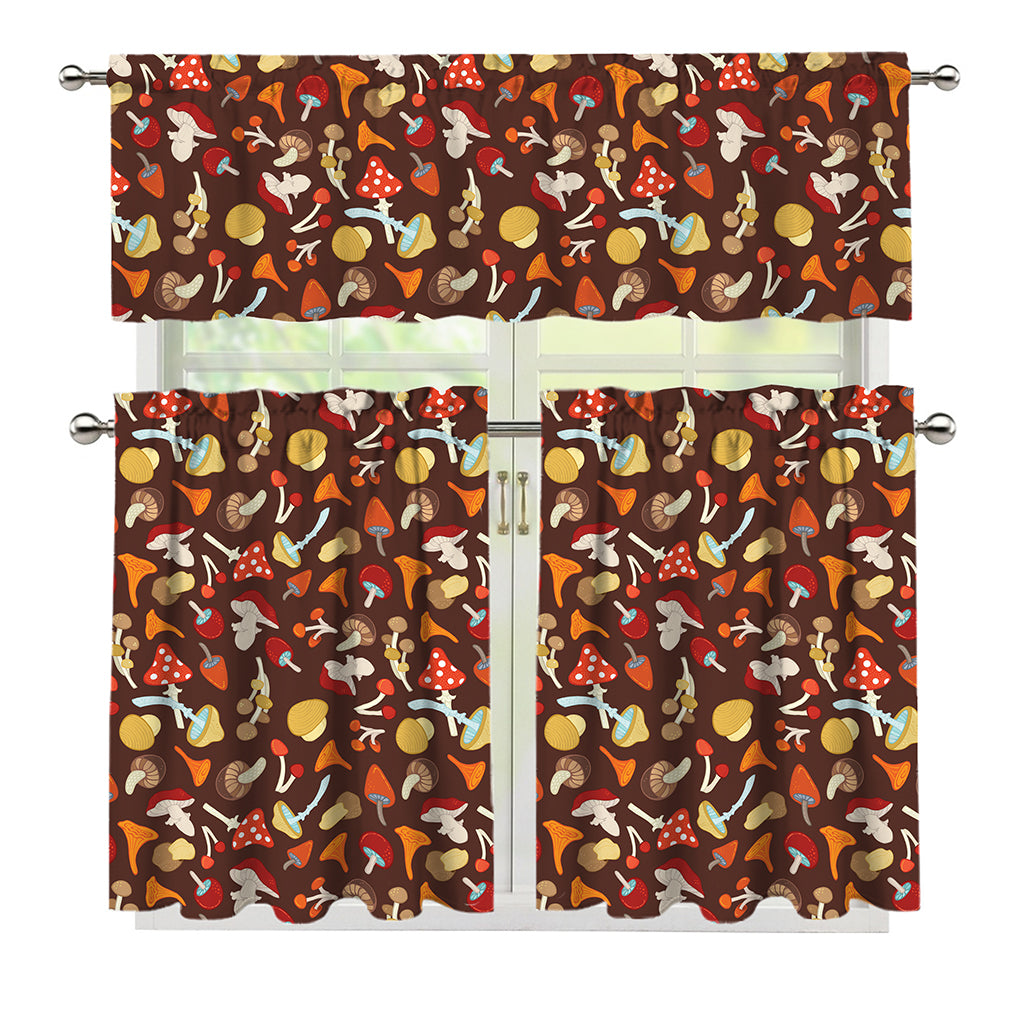 Cartoon Mushroom Pattern Print 3 Piece Kitchen Curtains