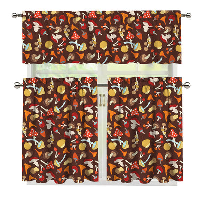 Cartoon Mushroom Pattern Print 3 Piece Kitchen Curtains