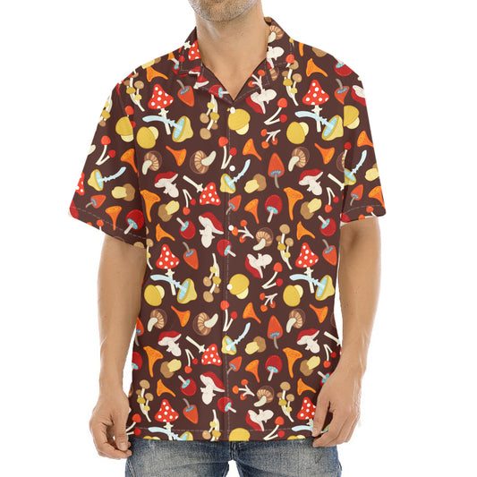 Cartoon Mushroom Pattern Print Aloha Shirt