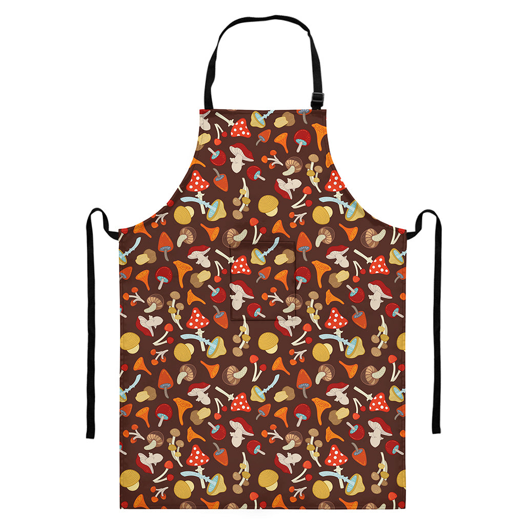 Cartoon Mushroom Pattern Print Bib Apron With Pocket