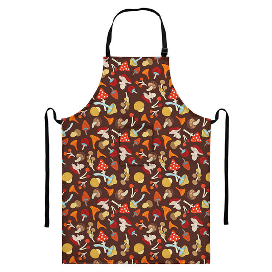 Cartoon Mushroom Pattern Print Bib Apron With Pocket