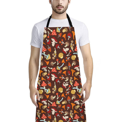Cartoon Mushroom Pattern Print Bib Apron With Pocket